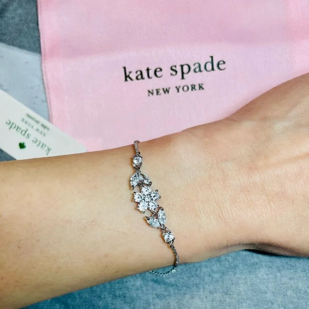 NWT Kate Spade Gleaming Gardenia Flower Slider Bracelet - Picture 3 of 6